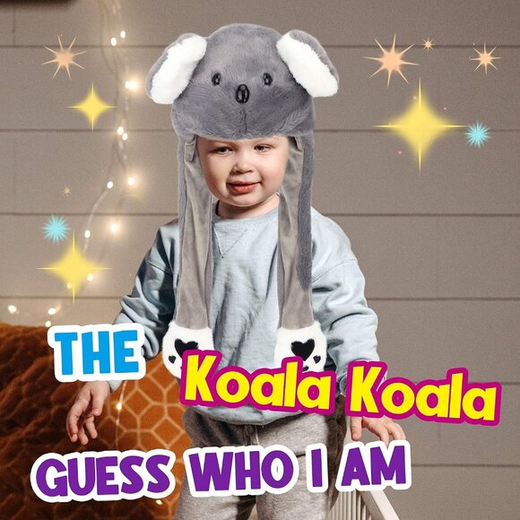 Kids Koala Animal Hat with Ears Moving Jumping Pop Up Beating Plush Holiday - Picture 2 of 7